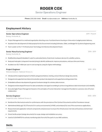 Senior Operations Engineer Resume
