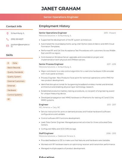 Senior Operations Engineer Resume