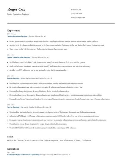 Senior Operations Engineer Resume