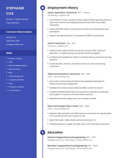 Senior Operations Technician Resume