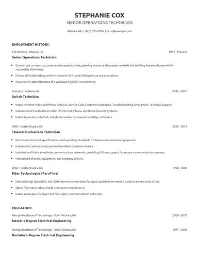 Senior Operations Technician Resume