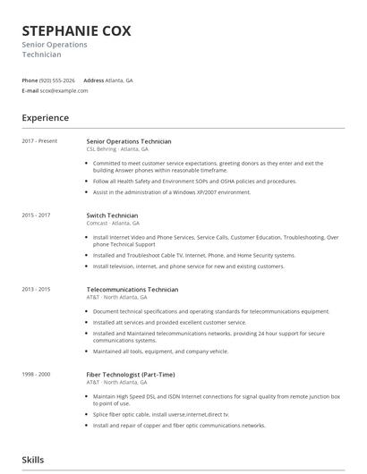 Senior Operations Technician Resume