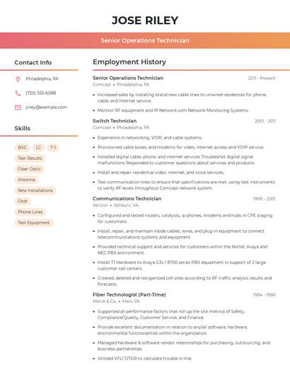Senior Operations Technician Resume