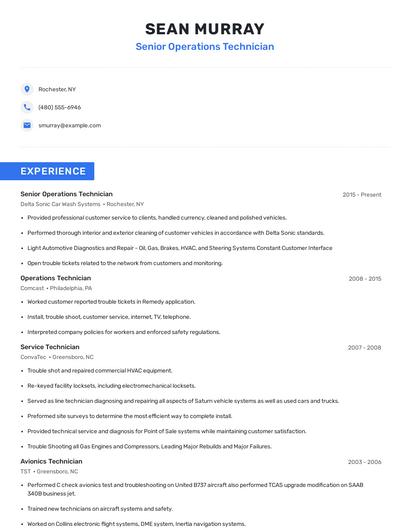 Senior Operations Technician Resume
