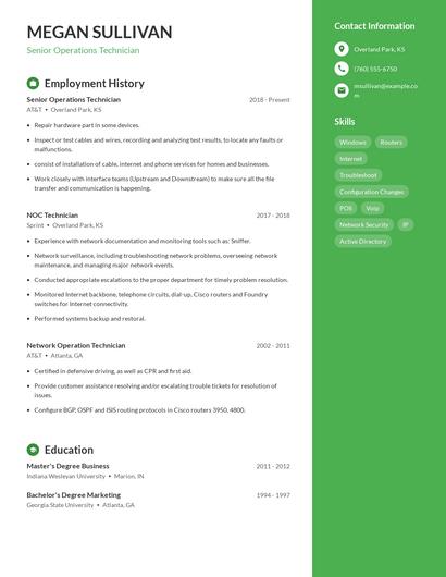 Senior Operations Technician Resume