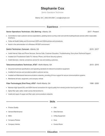 Senior Operations Technician Resume