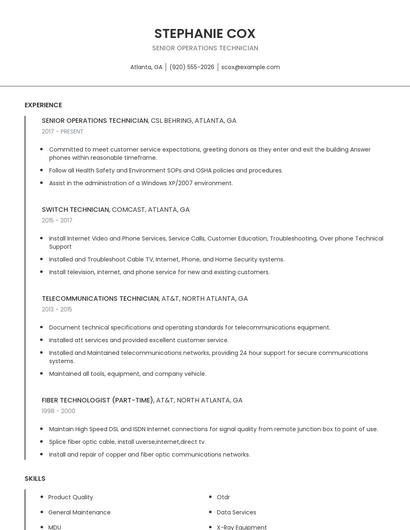 Senior Operations Technician Resume