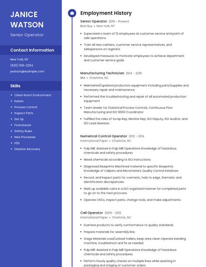 Senior Operator Resume