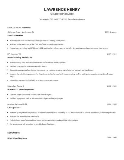 Senior Operator Resume