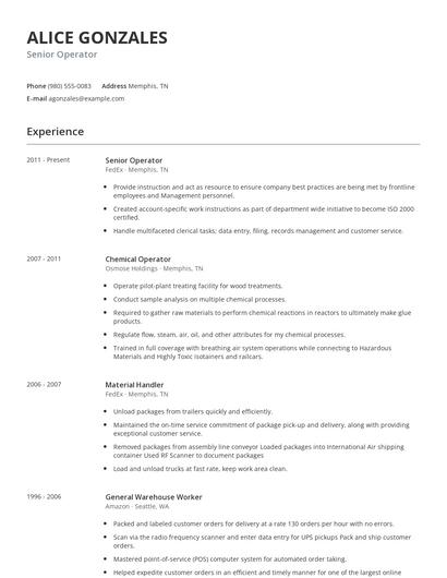 Senior Operator Resume