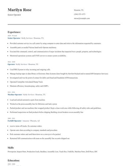 Senior Operator Resume