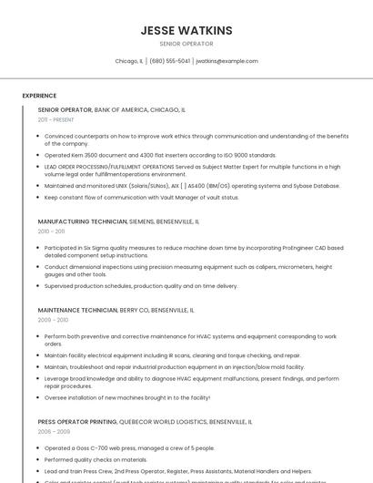 Senior Operator Resume