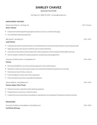 Senior Painter Resume