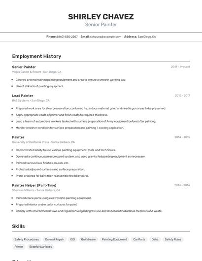 Senior Painter Resume