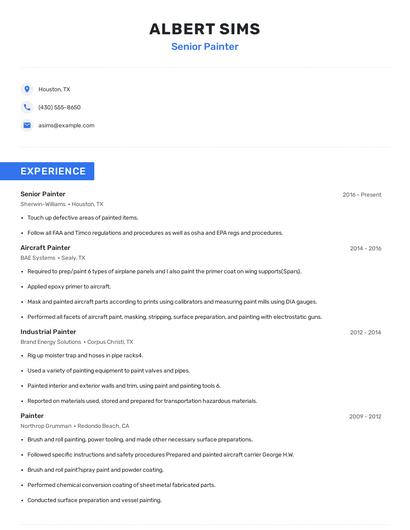 Senior Painter Resume