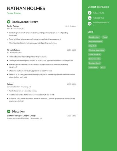 Senior Painter Resume