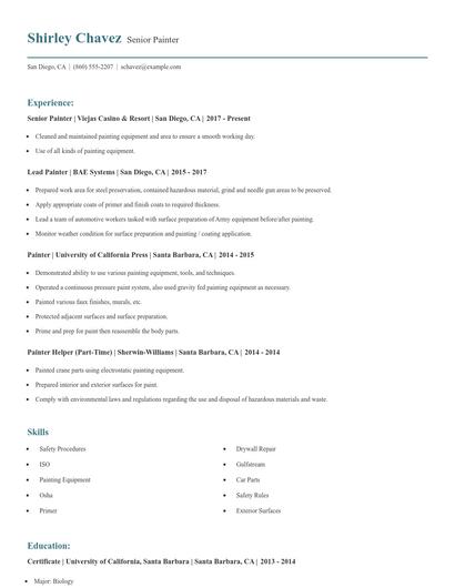 Senior Painter Resume