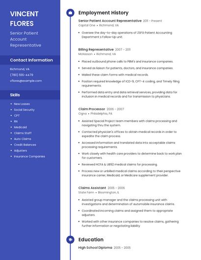 Senior Patient Account Representative Resume