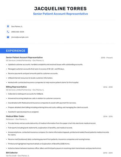 Senior Patient Account Representative Resume