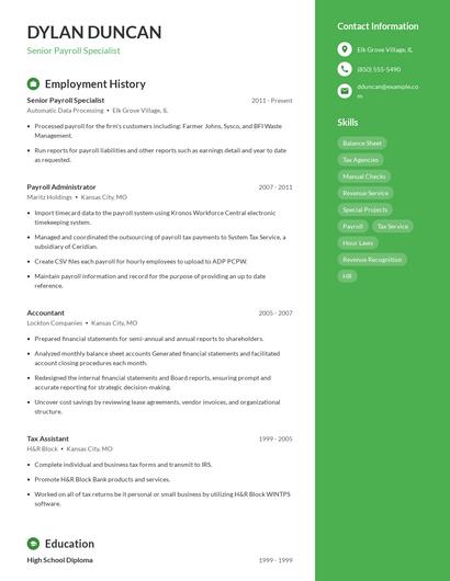 Senior Payroll Specialist Resume