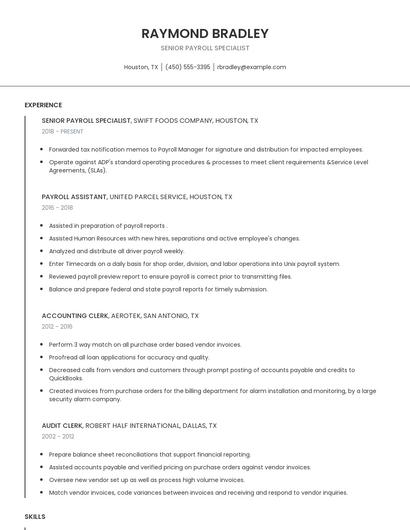 Senior Payroll Specialist Resume