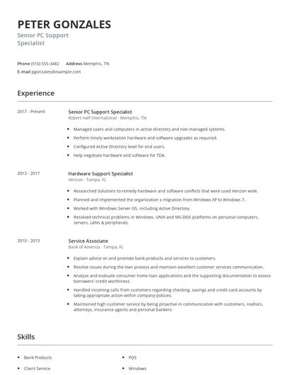 Senior PC Support Specialist Resume