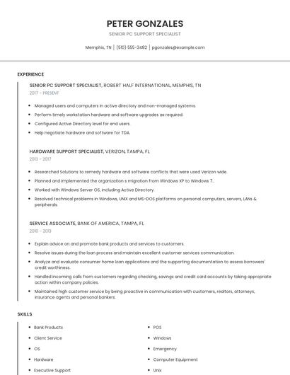 Senior PC Support Specialist Resume