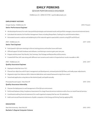 Senior Performance Engineer Resume