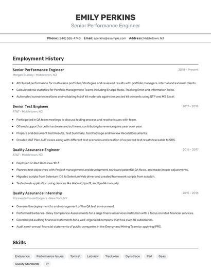 Senior Performance Engineer Resume