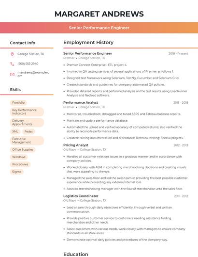Senior Performance Engineer Resume