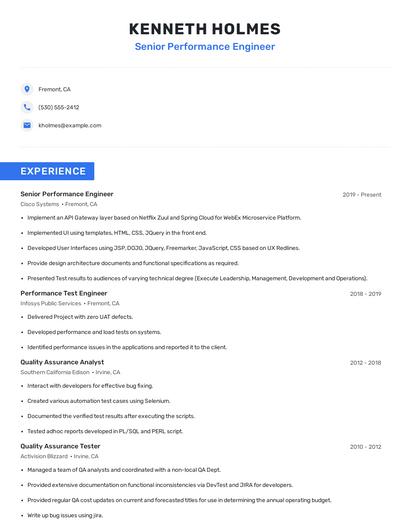 Senior Performance Engineer Resume
