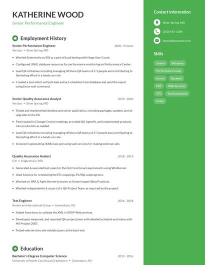 Senior Performance Engineer Resume