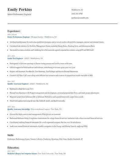 Senior Performance Engineer Resume