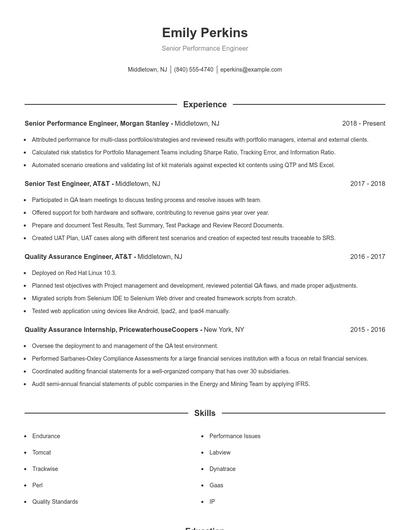 Senior Performance Engineer Resume