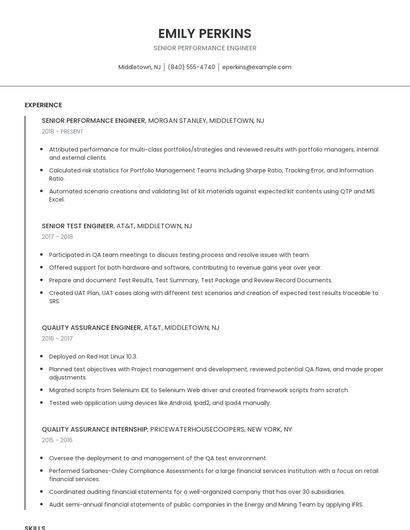 Senior Performance Engineer Resume