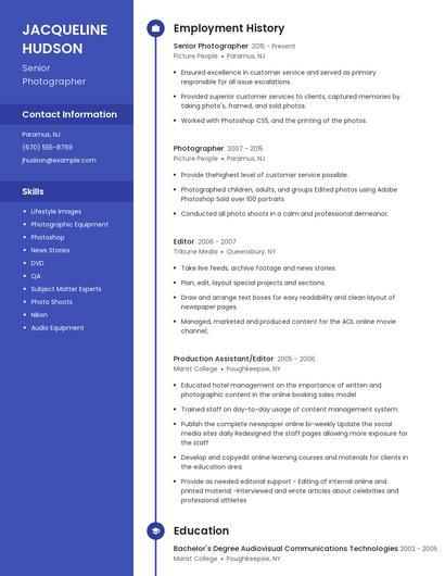 Senior Photographer Resume