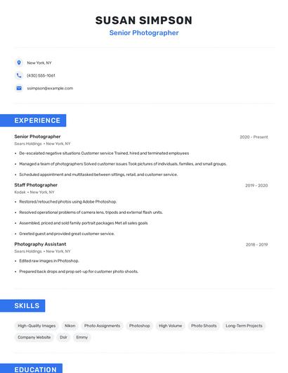 Senior Photographer Resume