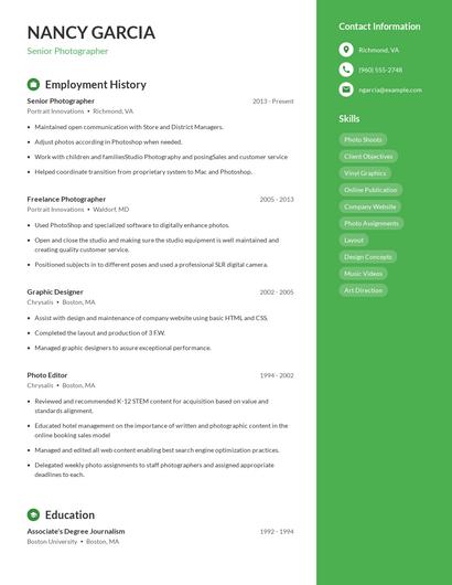 Senior Photographer Resume