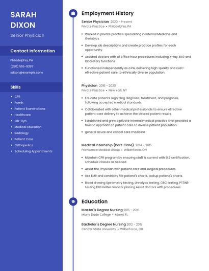 Senior Physician Resume