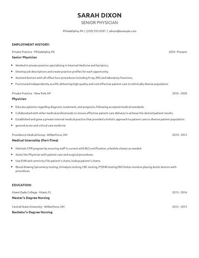 Senior Physician Resume