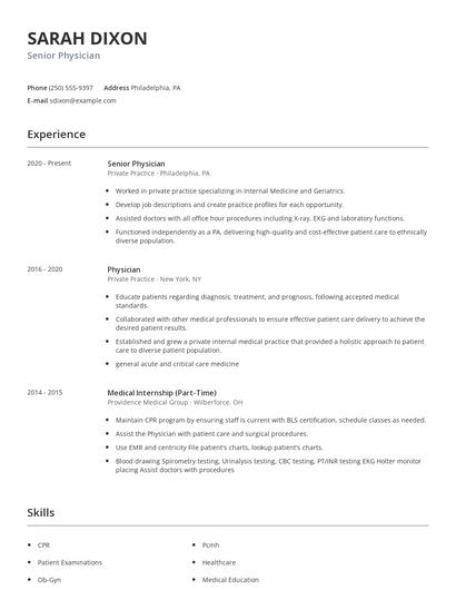 Senior Physician Resume