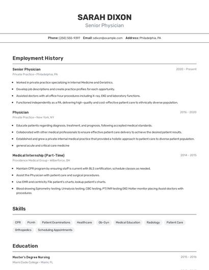 Senior Physician Resume