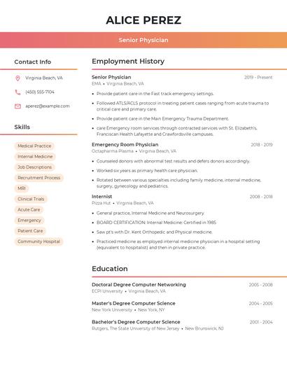 Senior Physician Resume