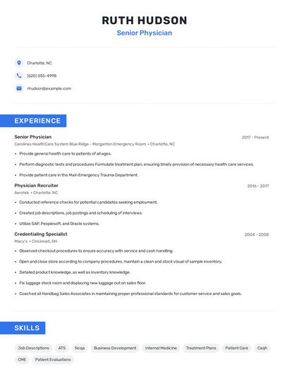 Senior Physician Resume