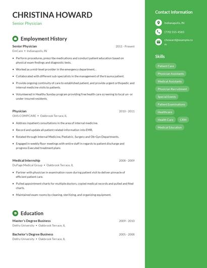 Senior Physician Resume