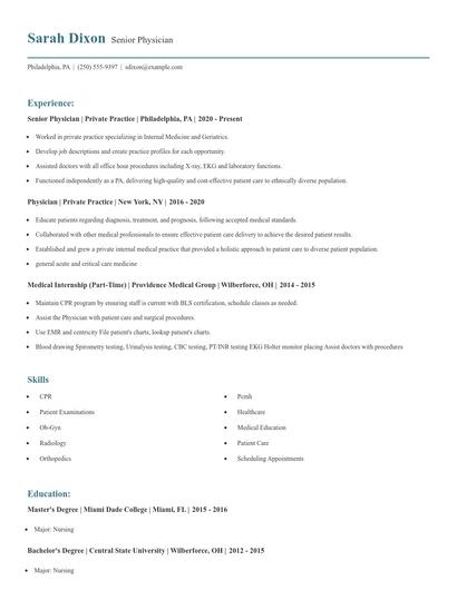 Senior Physician Resume