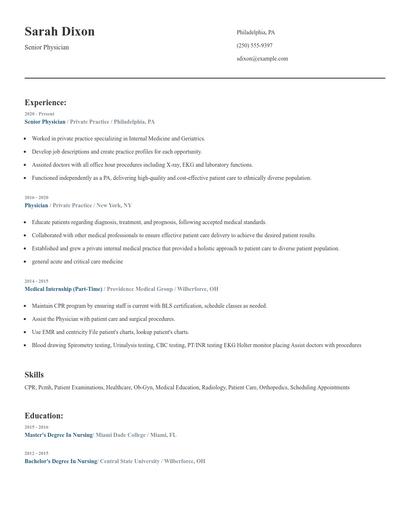 Senior Physician Resume