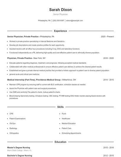 Senior Physician Resume