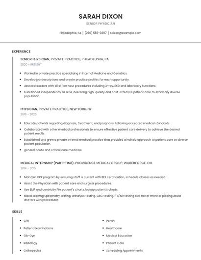 Senior Physician Resume