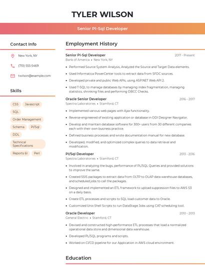 Senior Pl-Sql Developer Resume